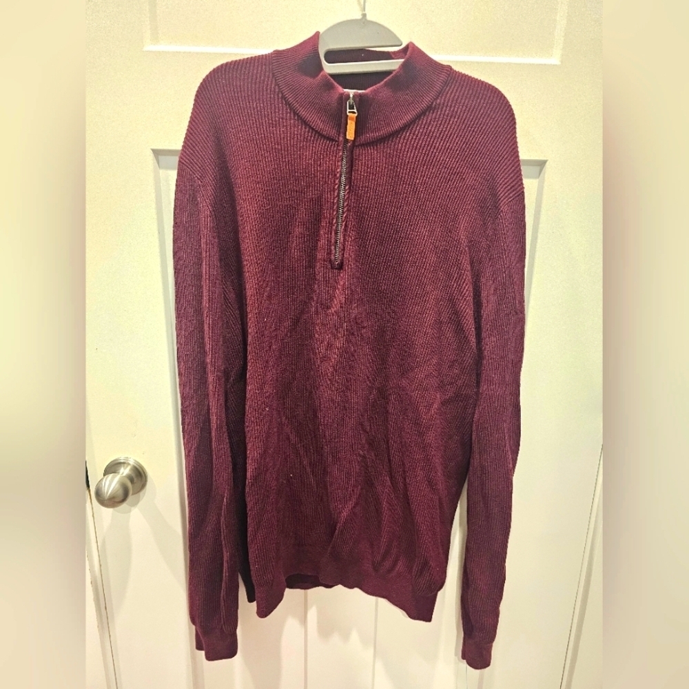 Nordstrom Men’s Shop Burgundy Cotton Cashmere Quarter-Zip Sweater XXL